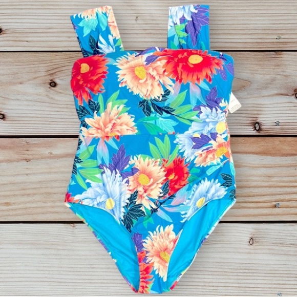 Jantzen Cascade Blue Resume To Bloom Capsleeve One Piece - Picture 4 of 16